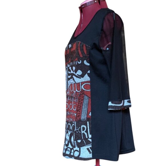 ARDOISE -  Black Red Abstract Tunic Top – Size Small - Picture 5 of 7